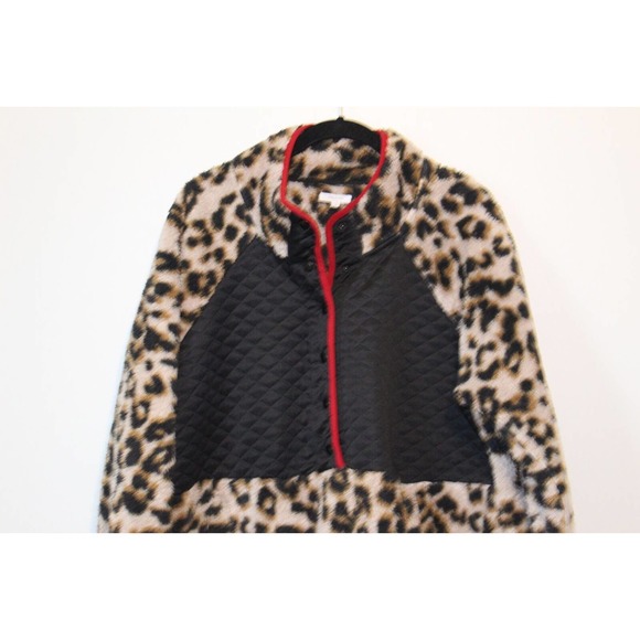 Maurices Quilted Yoke Leopard Sherpa Pullover Tan Red Women's Size 0X 14W H14203 - Picture 3 of 10